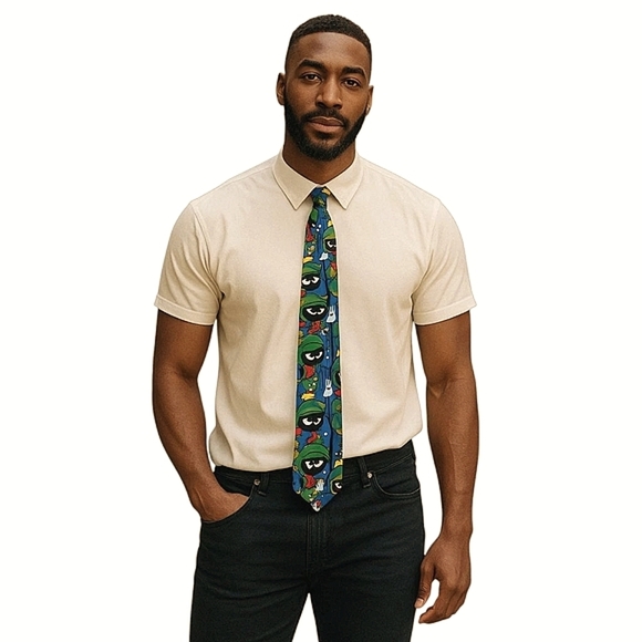 Vintage 90's Necktie Looney Tunes Stamp Collection Marvin the Martian Novelty - Picture 3 of 9